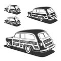 Retro surfboard woodie wagon car . Royalty Free Stock Photo