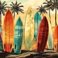 Retro Surfboards background, design seamless pattern Royalty Free Stock Photo
