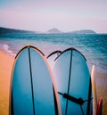 Retro Surfboards On Beach