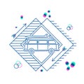 Retro summer car with surfboard flat line art icon Royalty Free Stock Photo
