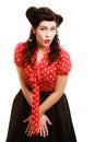 Retro. Surprised scared pinup girl woman