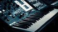 Retro Synthesizer Setup With Black Keys and Knobs in a Dimly Lit Studio Environment Royalty Free Stock Photo