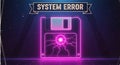 Retro System Error Concept with Cracked Floppy Disk and Neon Lighting Royalty Free Stock Photo