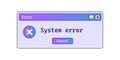 Retro system error message with gradient. Old warning window in purple color.
