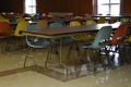 Retro table and chairs in a cafeteria in a school Royalty Free Stock Photo