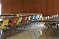 Retro table and chairs in a cafeteria in a school Royalty Free Stock Photo