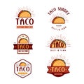 Fast Food logo design, retro cartoon style. Taco modern icons illustration.