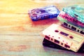 Retro tape cassette over wooden table