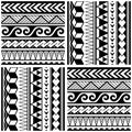 Polynesian tribal seamless vector pattern with geometric shapes - triangles, waves zig-zag, ethnic Hawaiian textile or fabric prin