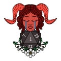 crying tiefling character with natural one D20 dice roll illustration