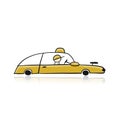 Retro taxi car yellow, automobile. Urban transport. Vector modern flat line design illustration Royalty Free Stock Photo