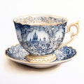 Intricate Watercolor Painting Of Retro Tea Cup