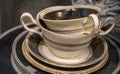 Retro teacups and saucers in an antique store in Lewes Delaware. Royalty Free Stock Photo