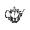 Retro teapot hand drawn black and white vector illustration