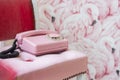 Old pink home phone. Wired vintage phone. Retro Royalty Free Stock Photo