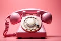 Retro rotary phone on pink background. Royalty Free Stock Photo