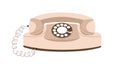 Retro telephone with rotary disk. Old princess phone of 50s. History desk set with headset receiver and disc. Historical