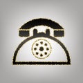 Retro telephone sign. Vector. Blackish icon with golden stars at Royalty Free Stock Photo