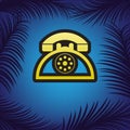 Retro telephone sign. Vector. Golden icon with black contour at Royalty Free Stock Photo