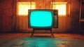 Retro Television with Green Screen in Abandoned Room Royalty Free Stock Photo