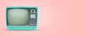 Old vintage tv on pastel color background.