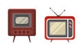 Retro Television Set, Analogue Old Obsolete TV Flat Vector Illustration Royalty Free Stock Photo