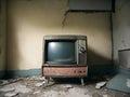 retro television set with leg stand in messy abandoned house interior old tv vintage style