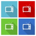 Retro television, tv and video screen icon set, flat design vector illustration in eps 10 for webdesign and mobile applications in Royalty Free Stock Photo