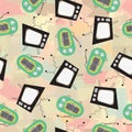 Retro television and vintage radio on abstract background vector pattern Royalty Free Stock Photo