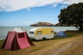 Retro Tents and old fashioned caravan freedom camping, Turihaua, Gisborne, East Coast, North Island, New Zealand