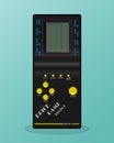 Retro tetris electronic game. Vintage style pocket brick game. Interactive playing device.