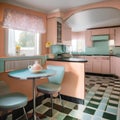 A retro-themed 1950s kitchen with pastel colors and chrome appliances3 Royalty Free Stock Photo
