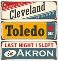 Retro tin sign collection with USA city names Royalty Free Stock Photo