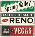 Retro tin sign collection with USA city names Royalty Free Stock Photo