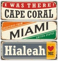 Retro tin sign templates collection with USA cities