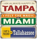 Retro tin sign templates collection with USA cities