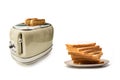 Retro toaster and slices of toast on white Royalty Free Stock Photo