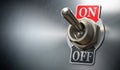 Retro toggle switch ON OFF on metal background