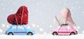 Retro toy cars with Valentine hearts Royalty Free Stock Photo