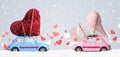 Retro toy cars with Valentine hearts Royalty Free Stock Photo