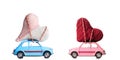 Retro toy cars with Valentine hearts Royalty Free Stock Photo