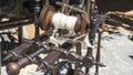 Retro, traditional spinning wheel for wool yarn, craft ancient i