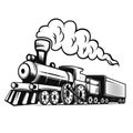 Retro train illustration isolated on white background. Design element for logo, label, emblem, sign. Royalty Free Stock Photo