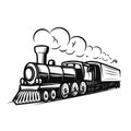 Retro train illustration isolated on white background. Design element for logo, label, emblem, sign. Royalty Free Stock Photo