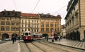 Retro tram at old town of Prague Praha