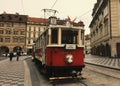 Retro tram at old town of Prague Praha