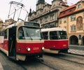 Retro tram at old town of Prague Praha