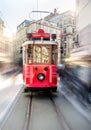 Retro tram on Taksim Istiklal Street in Istanbul, Turkey in a summer day Royalty Free Stock Photo