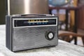 retro transistor radio on wooden table Royalty Free Stock Photo