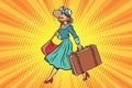 Retro traveler girl with a suitcase Royalty Free Stock Photo